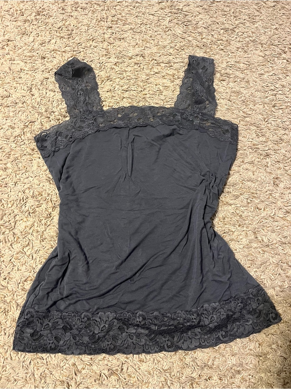 Lace-Trim Cami Tank Top - Dark Gray